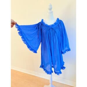 1960s Blue GMC Pleated Chiffon Angel Sleeve Mini Lingerie Dress Small
